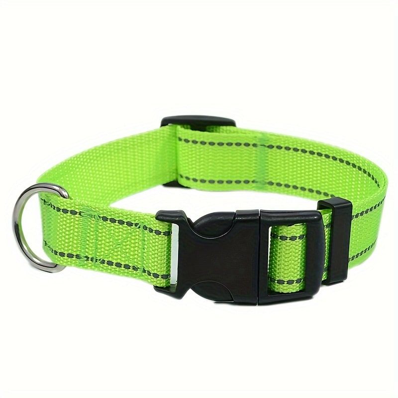 Reflective Dog Collar with Adjustable Nylon Webbing – Safe & Visible Pet Gear for Walks, Outdoor Adventures, and Nighttime Visibility (XS, Pink)