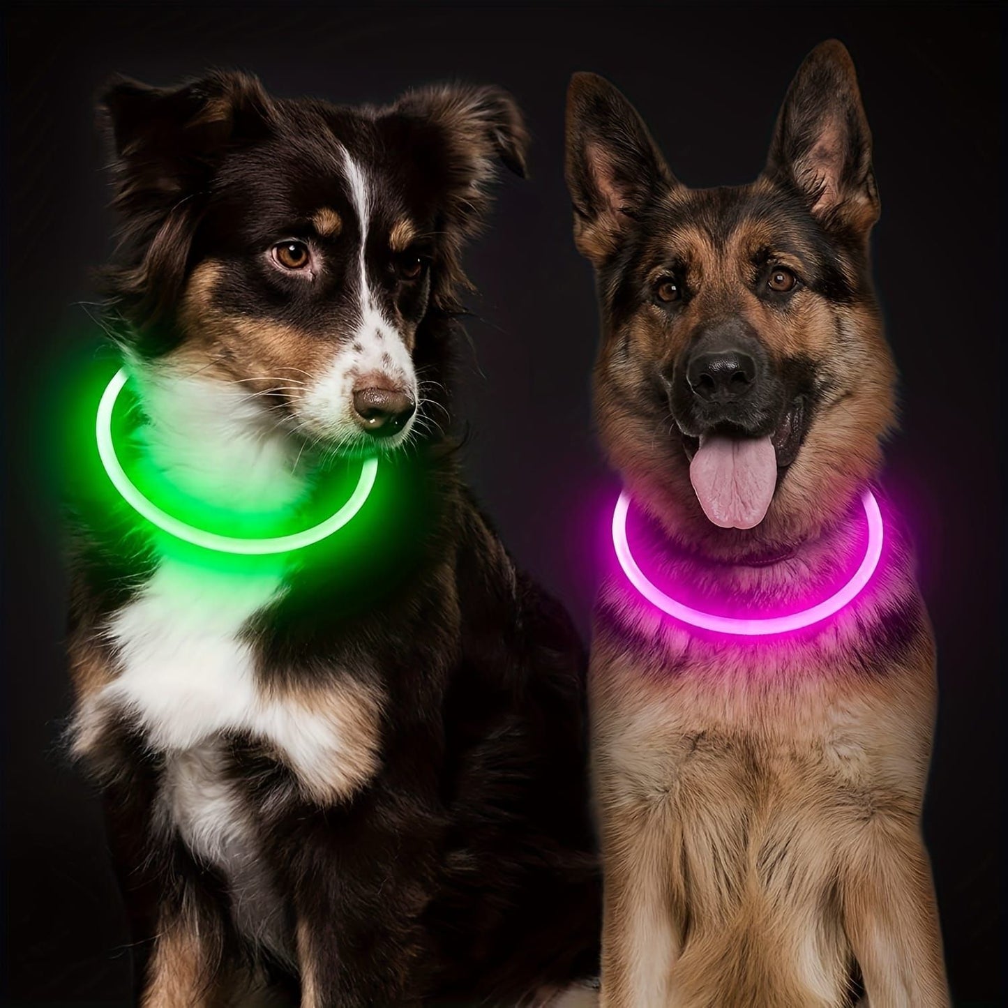 USB Rechargeable LED Glow Pet Collar, Soft Silicone Night Safety Dog & Cat Collar with 6 Colors, 3 Modes, Adjustable Length for Small, Medium, Large Pets, Ideal for Evening Walks and Outdoor Visibility (L, Green)