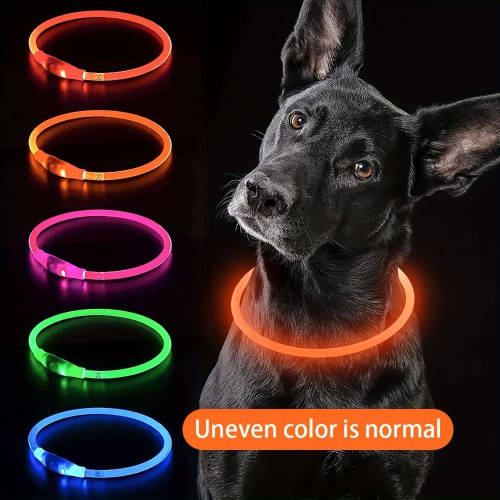 USB Rechargeable LED Glow Pet Collar, Soft Silicone Night Safety Dog & Cat Collar with 6 Colors, 3 Modes, Adjustable Length for Small, Medium, Large Pets, Ideal for Evening Walks and Outdoor Visibility (L, Green)