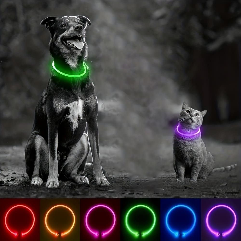 USB Rechargeable LED Glow Pet Collar, Soft Silicone Night Safety Dog & Cat Collar with 6 Colors, 3 Modes, Adjustable Length for Small, Medium, Large Pets, Ideal for Evening Walks and Outdoor Visibility (M, Green)