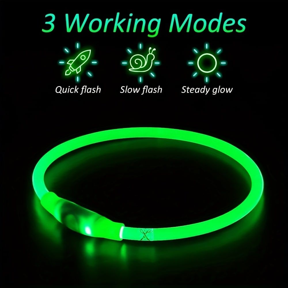USB Rechargeable LED Glow Pet Collar, Soft Silicone Night Safety Dog & Cat Collar with 6 Colors, 3 Modes, Adjustable Length for Small, Medium, Large Pets, Ideal for Evening Walks and Outdoor Visibility (M, Pink)