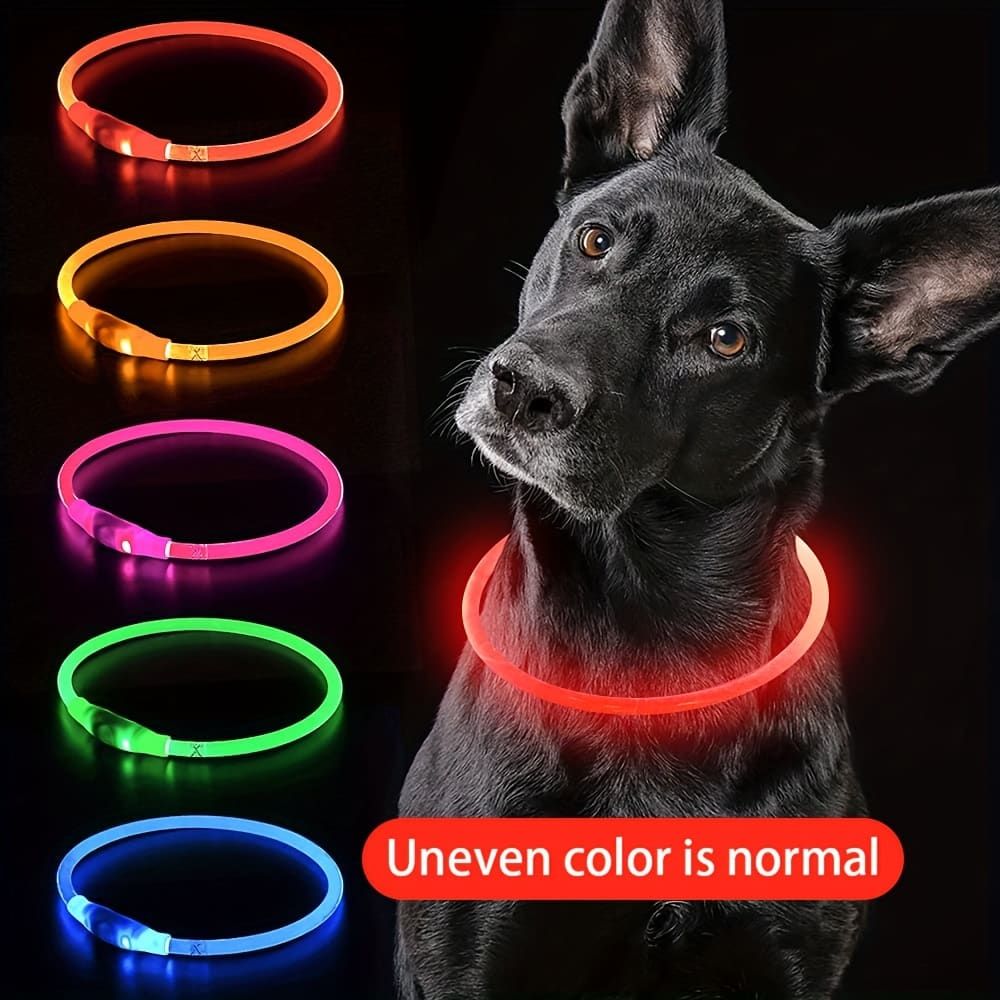 USB Rechargeable LED Glow Pet Collar, Soft Silicone Night Safety Dog & Cat Collar with 6 Colors, 3 Modes, Adjustable Length for Small, Medium, Large Pets, Ideal for Evening Walks and Outdoor Visibility (M, Pink)