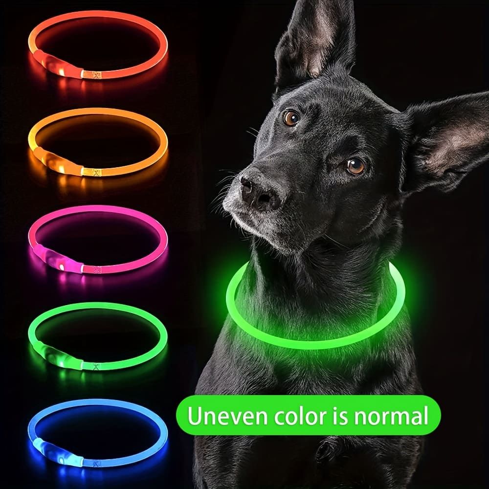 USB Rechargeable LED Glow Pet Collar, Soft Silicone Night Safety Dog & Cat Collar with 6 Colors, 3 Modes, Adjustable Length for Small, Medium, Large Pets, Ideal for Evening Walks and Outdoor Visibility (M, Pink)