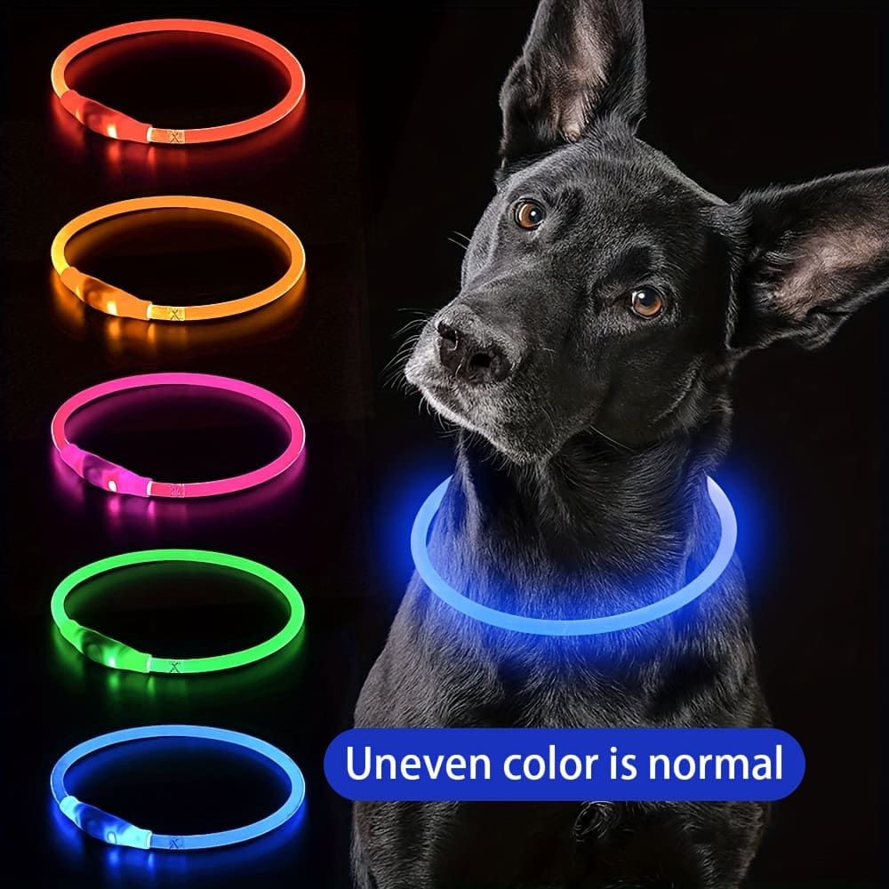 USB Rechargeable LED Glow Pet Collar, Soft Silicone Night Safety Dog & Cat Collar with 6 Colors, 3 Modes, Adjustable Length for Small, Medium, Large Pets, Ideal for Evening Walks and Outdoor Visibility (S, Pink)
