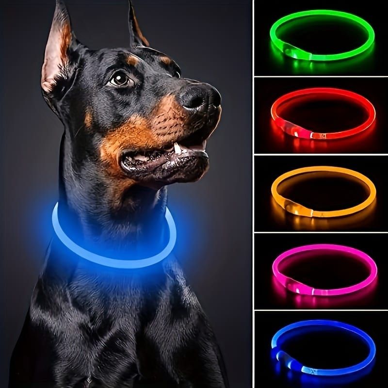 USB Rechargeable LED Glow Pet Collar, Soft Silicone Night Safety Dog & Cat Collar with 6 Colors, 3 Modes, Adjustable Length for Small, Medium, Large Pets, Ideal for Evening Walks and Outdoor Visibility (S, Pink)