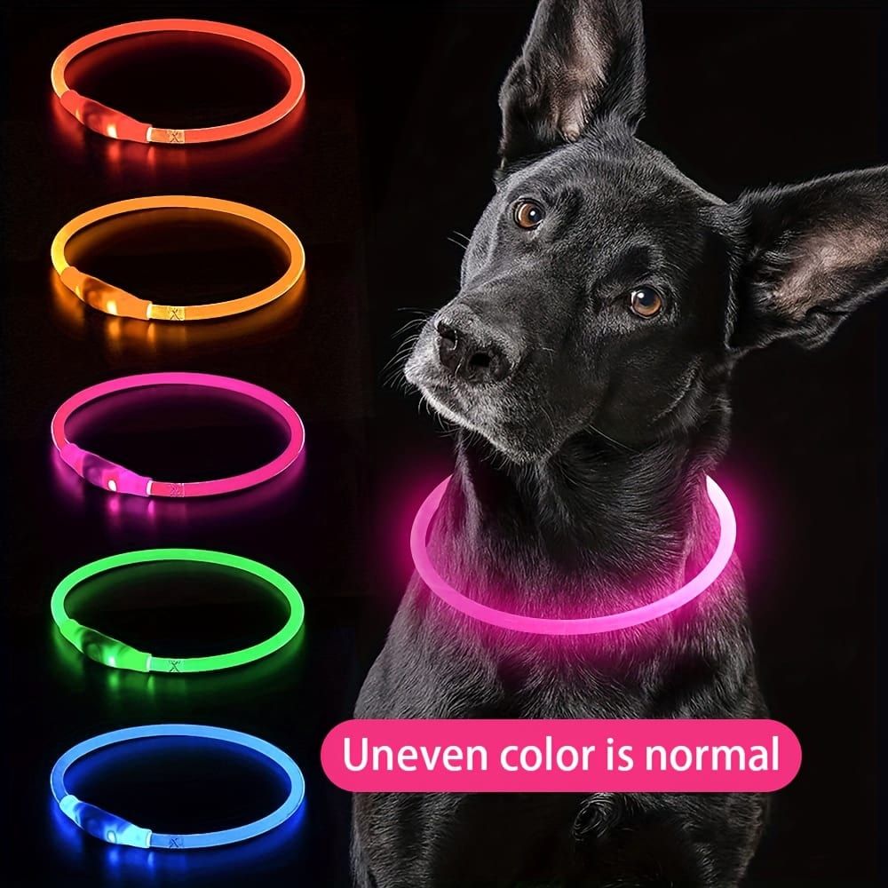 USB Rechargeable LED Glow Pet Collar, Soft Silicone Night Safety Dog & Cat Collar with 6 Colors, 3 Modes, Adjustable Length for Small, Medium, Large Pets, Ideal for Evening Walks and Outdoor Visibility (S, Pink)