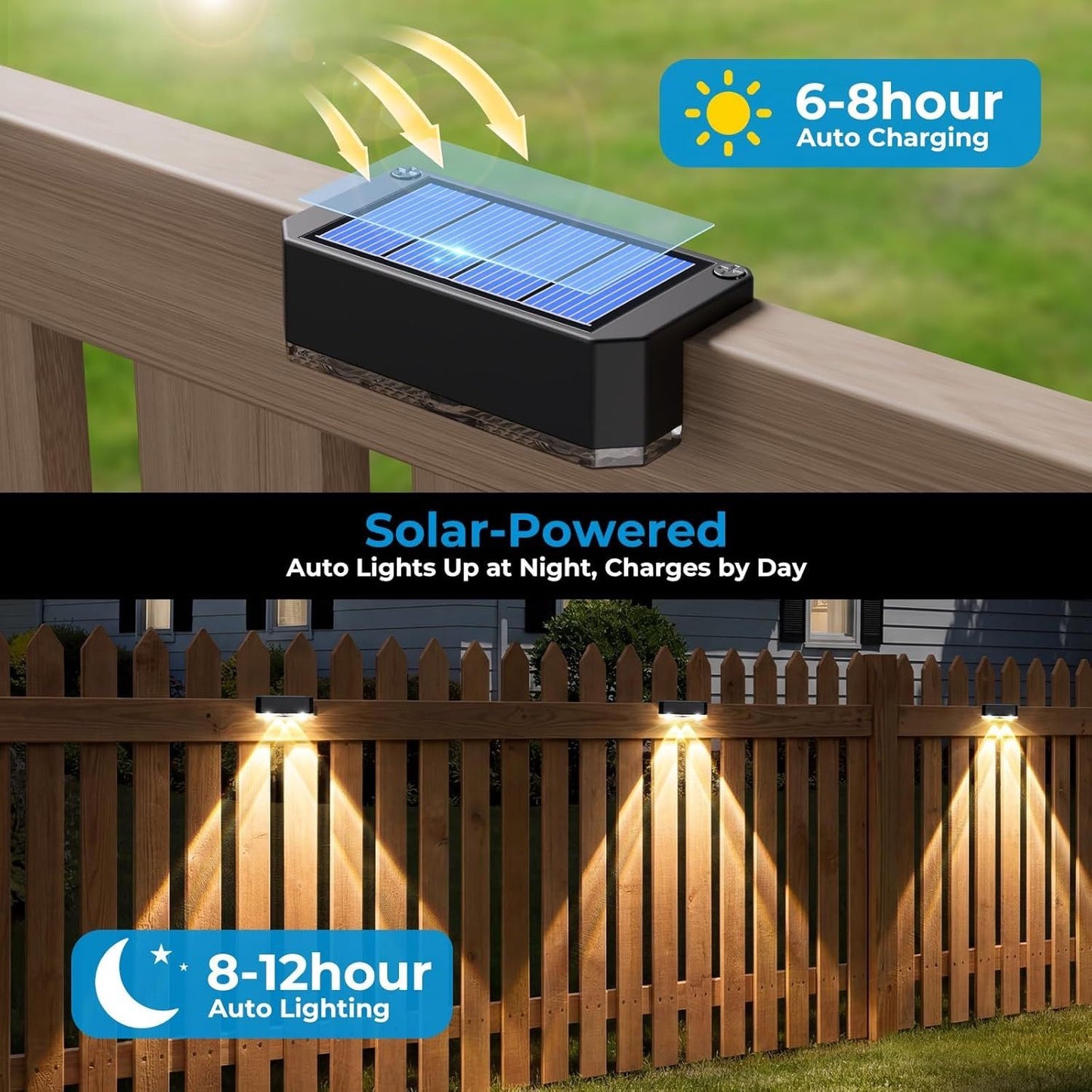 Solar Powered Outdoor Fence Light, Warm White Decorative Garden Rail Light with Auto On/Off, Easy Installation for Patio, Deck, and Yard Illumination (3PCS, WhiteLight)