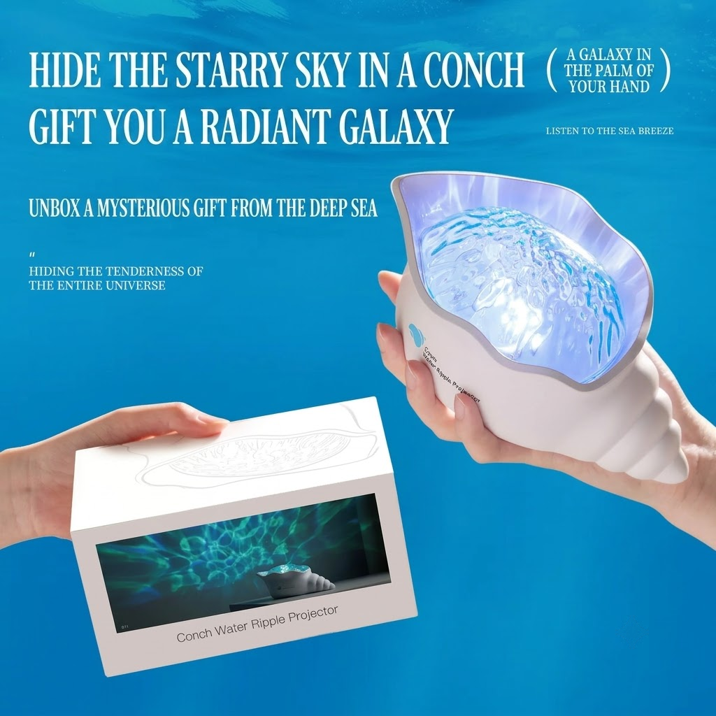 Seashell Starry Sky Projector Lamp with Dynamic Water Ripple Aurora Effect, ABS-PC Decorative Night Light for Bedroom Relaxation, Romantic Date Nights, Party Atmosphere, and Bath Time Ambiance (White)
