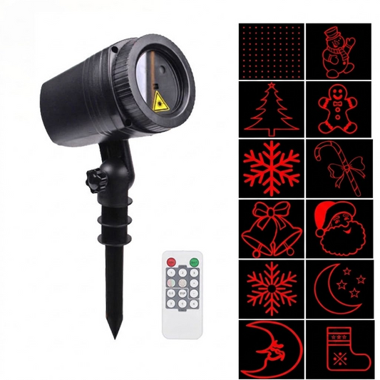 Christmas Laser Projector Light with 12 Dynamic Red & Green Patterns, IP44 Waterproof for Outdoor Garden Lawn Decoration, 50ft RF Remote Control and 8-Hour Timer for Holiday Ambiance (MultiColor)