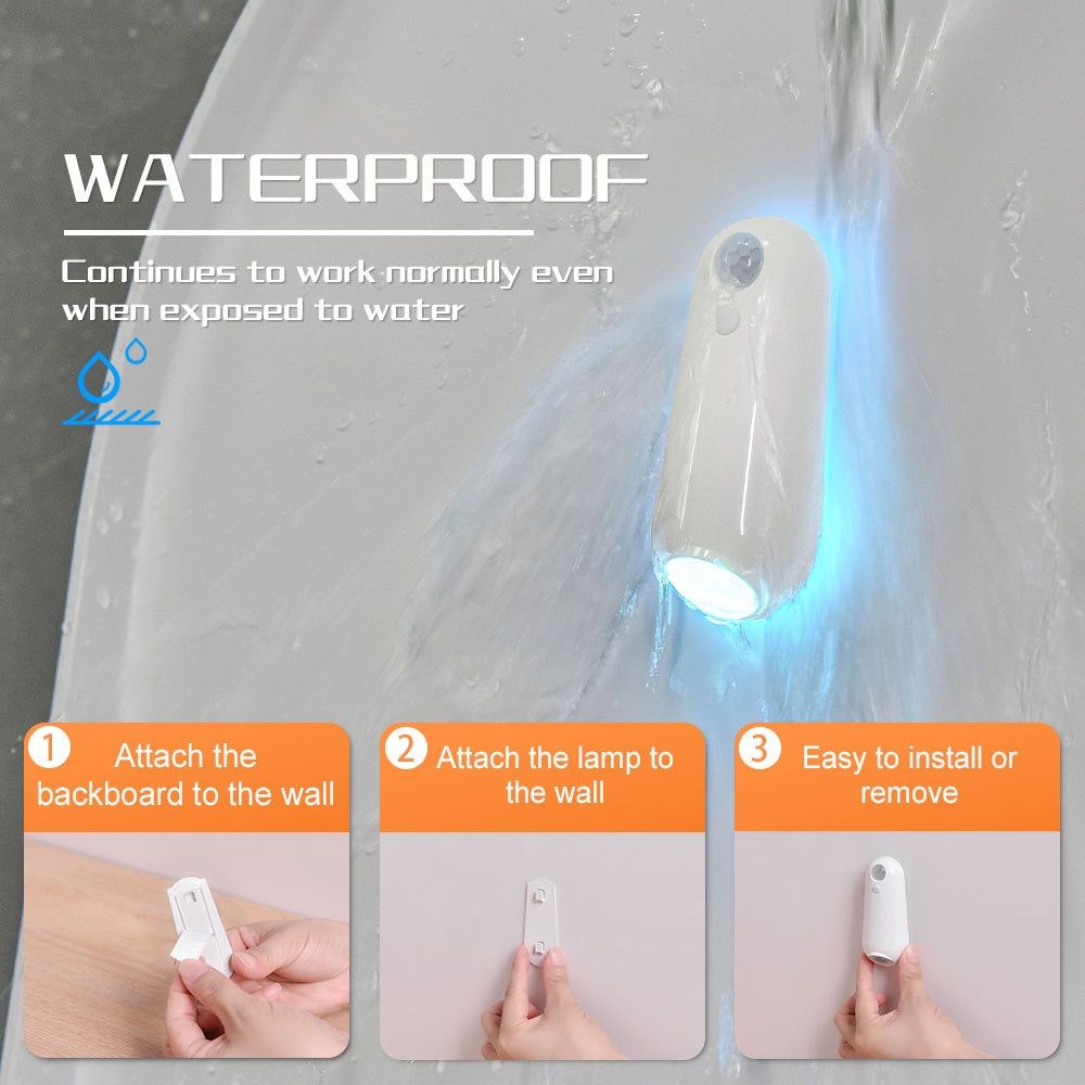 2-in-1 Motion Sensor Night Light with Toilet Light Function, 8 Color RGB Glow, Waterproof Rechargeable LED Lamp for Nighttime Use in Bathroom, Stairway, Hallway, and Bedside (1PCS)