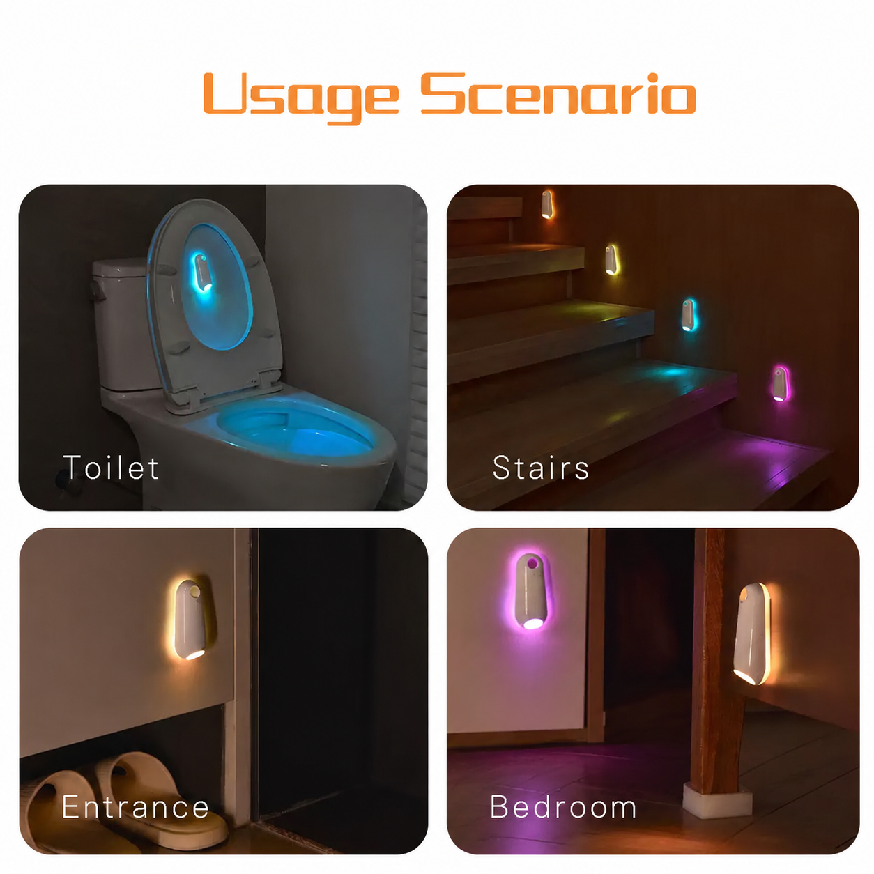 2-in-1 Motion Sensor Night Light with Toilet Light Function, 8 Color RGB Glow, Waterproof Rechargeable LED Lamp for Nighttime Use in Bathroom, Stairway, Hallway, and Bedside (2PCS)