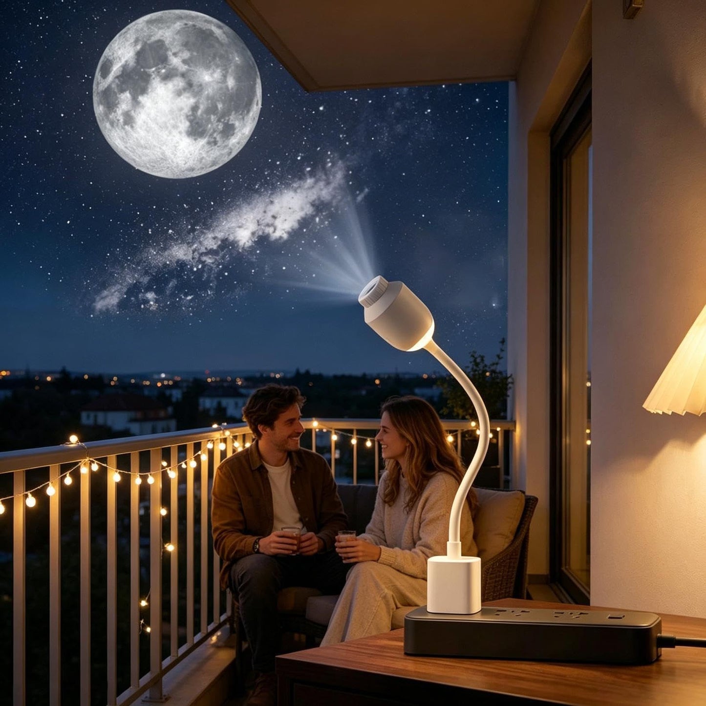 USB-Powered Star Projector Night Light with Interchangeable Film Slides – Create a Romantic Galaxy Ambiance in Your Bedroom, Car, or Party Space with Adjustable Focus and 160° Projection (White)