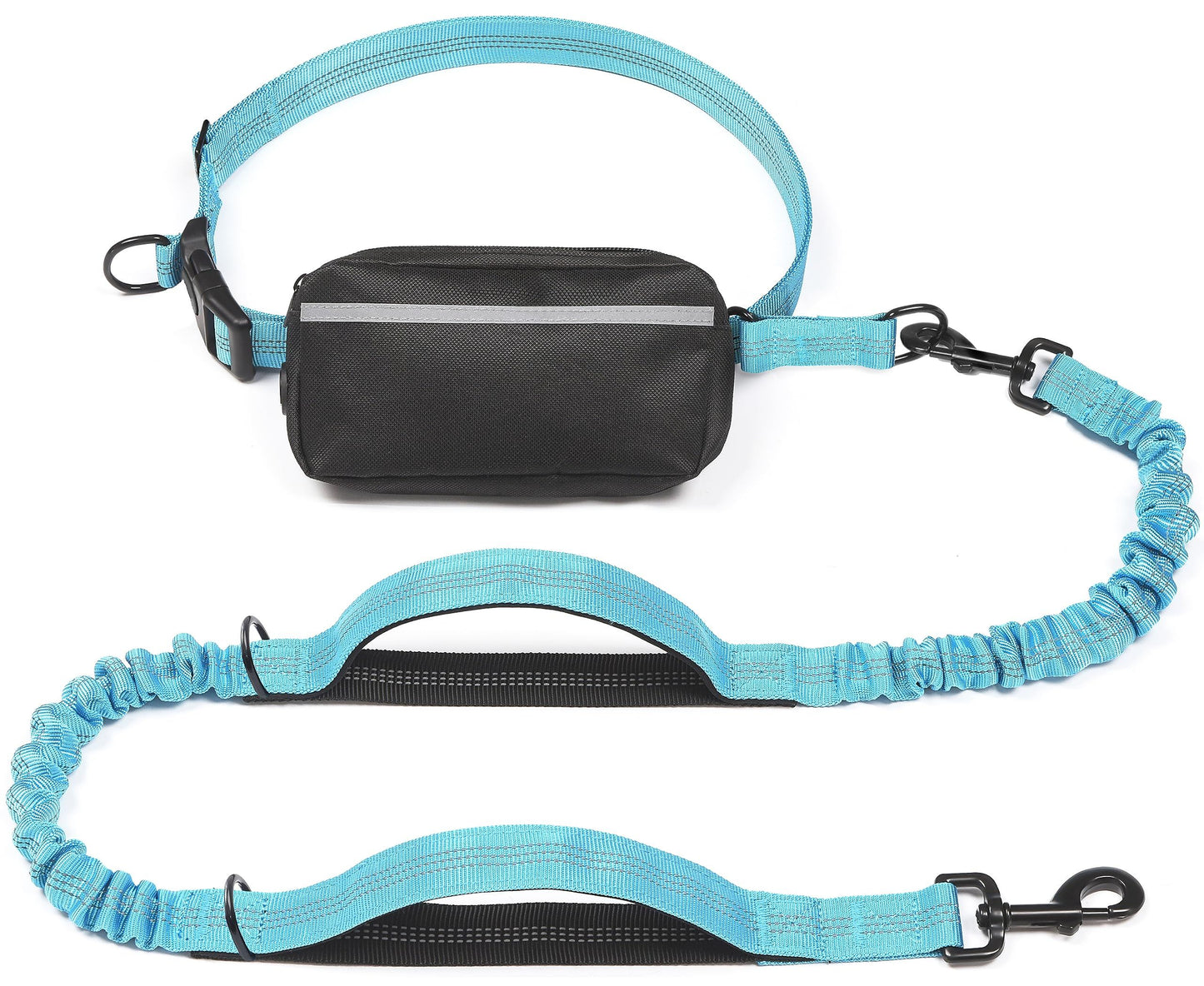Hands-Free Dog Leash Set with Waist Belt and Storage Pouch, Shock-Absorbing Bungee Leash for Jogging, Walking, and Outdoor Adventures, Reflective Safety Design for Night Use (Black)