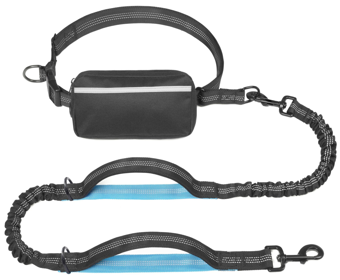Hands-Free Dog Leash Set with Waist Belt and Storage Pouch, Shock-Absorbing Bungee Leash for Jogging, Walking, and Outdoor Adventures, Reflective Safety Design for Night Use (Blue)