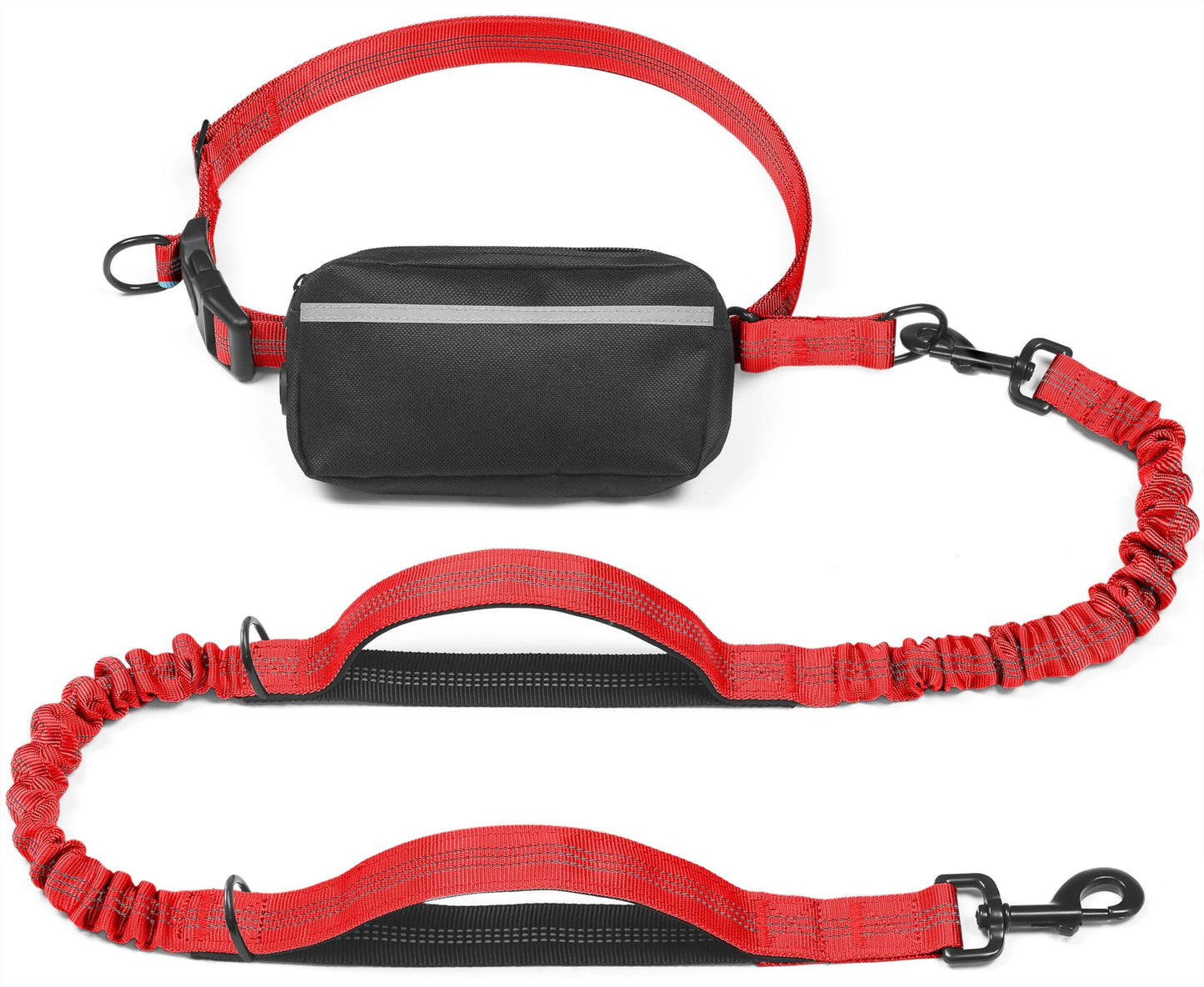 Hands-Free Dog Leash Set with Waist Belt and Storage Pouch, Shock-Absorbing Bungee Leash for Jogging, Walking, and Outdoor Adventures, Reflective Safety Design for Night Use (DarkGreen)