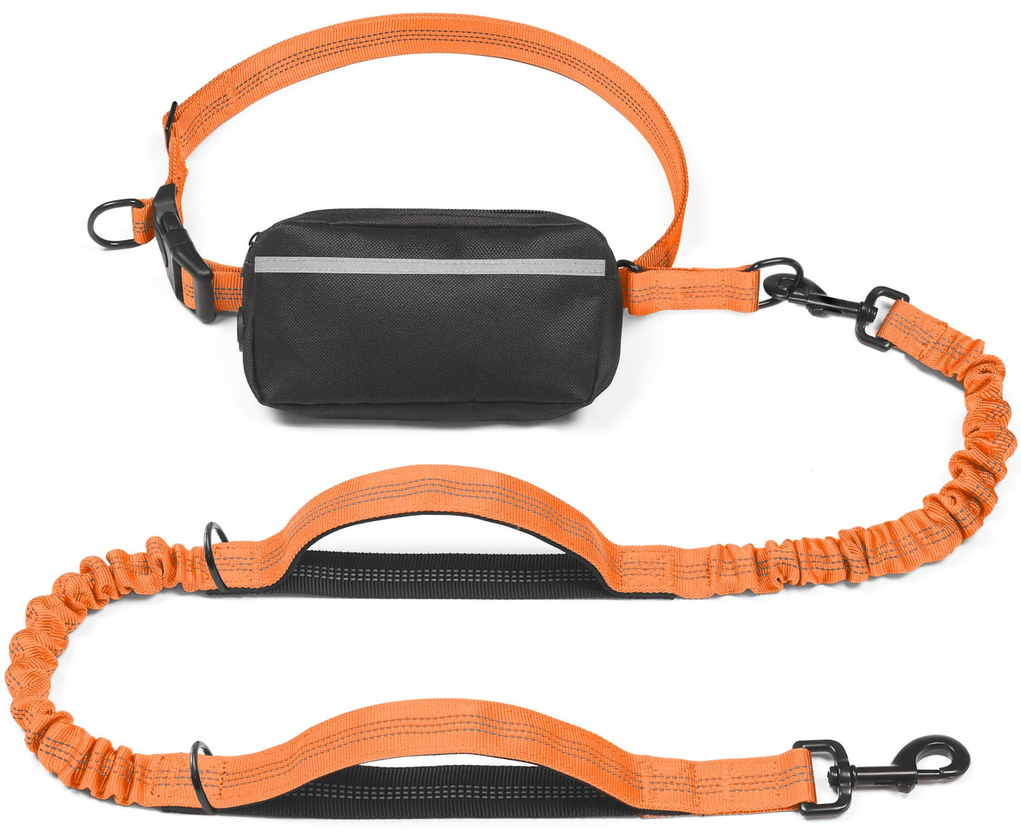 Hands-Free Dog Leash Set with Waist Belt and Storage Pouch, Shock-Absorbing Bungee Leash for Jogging, Walking, and Outdoor Adventures, Reflective Safety Design for Night Use (Grey)