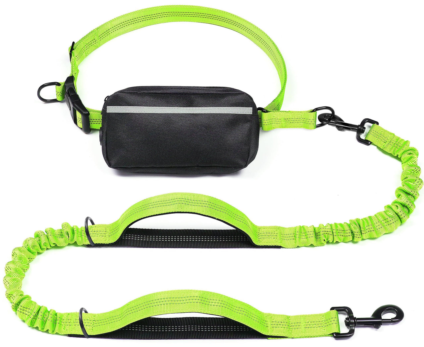 Hands-Free Dog Leash Set with Waist Belt and Storage Pouch, Shock-Absorbing Bungee Leash for Jogging, Walking, and Outdoor Adventures, Reflective Safety Design for Night Use (Red)