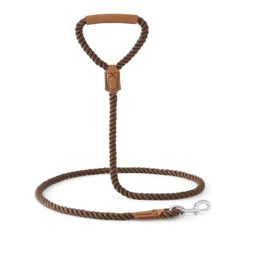 Classic Braided Dog Leash with Genuine Leather Handle and Heavy Duty Metal Clasp for Outdoor Walking, Training, and Control of Medium to Large Breeds (153cm, Brown)