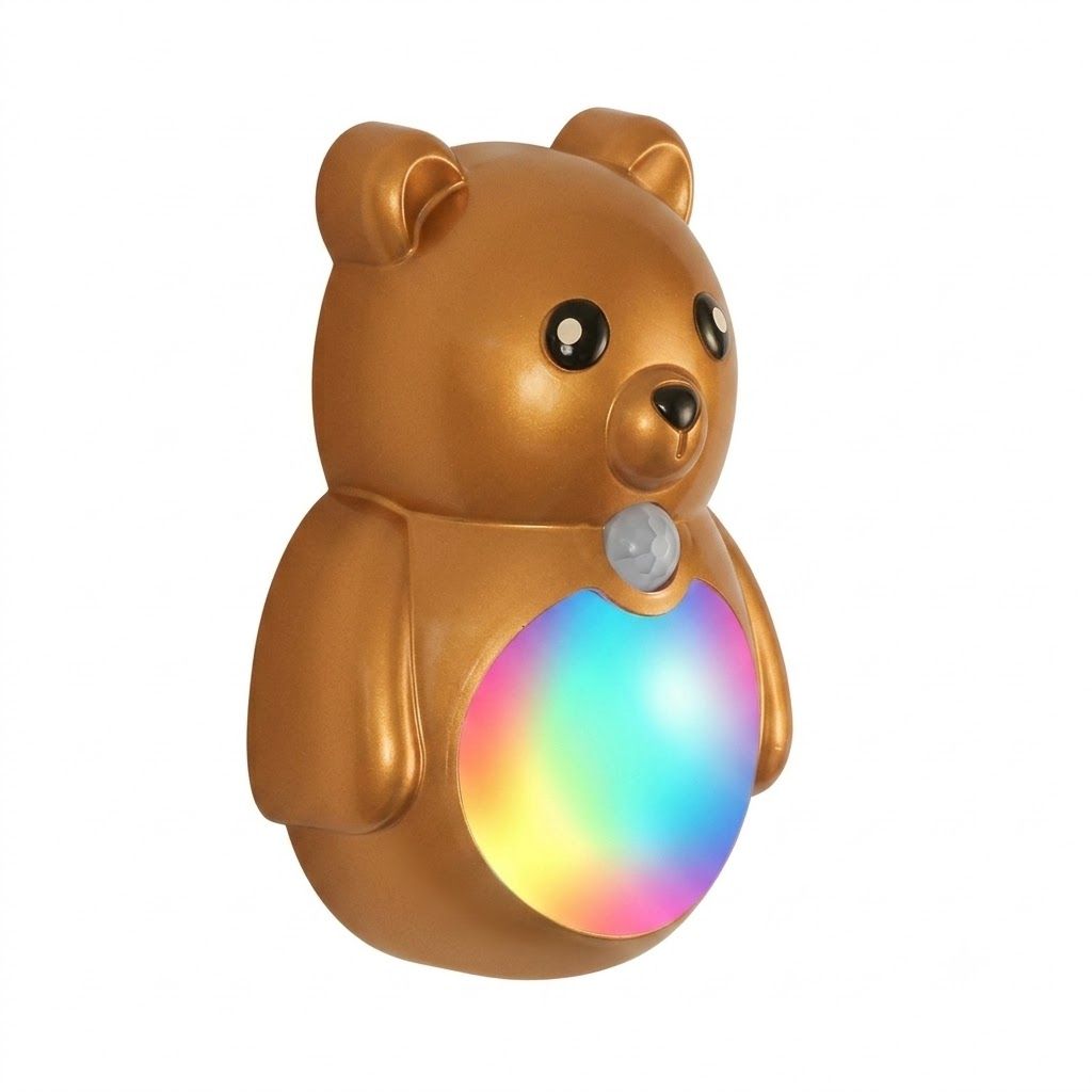Adorable Cartoon Bear Magnetic Motion Sensor Night Light – Rechargeable LED Wall Lamp with Warm and Rainbow Glow, Cordless Stick-On Lighting for Bedroom, Hallway, Staircase, and Kitchen (Gold, 3PCS)