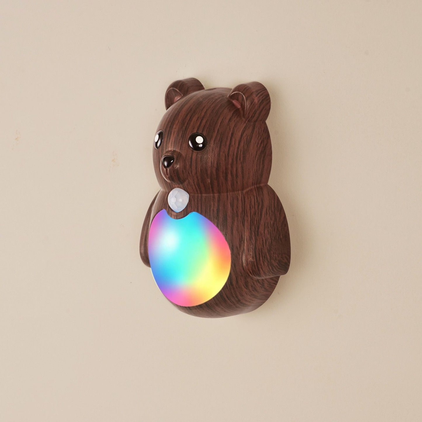 Adorable Cartoon Bear Magnetic Motion Sensor Night Light – Rechargeable LED Wall Lamp with Warm and Rainbow Glow, Cordless Stick-On Lighting for Bedroom, Hallway, Staircase, and Kitchen (Silver, 1PCS)