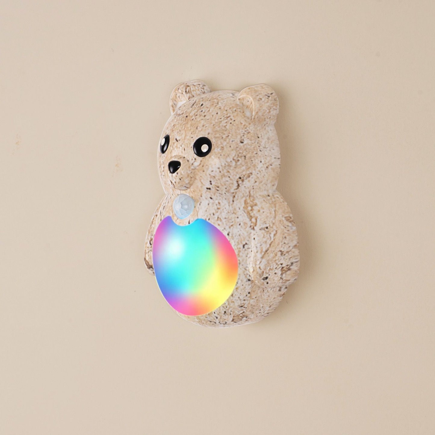 Adorable Cartoon Bear Magnetic Motion Sensor Night Light – Rechargeable LED Wall Lamp with Warm and Rainbow Glow, Cordless Stick-On Lighting for Bedroom, Hallway, Staircase, and Kitchen (Silver, 1PCS)