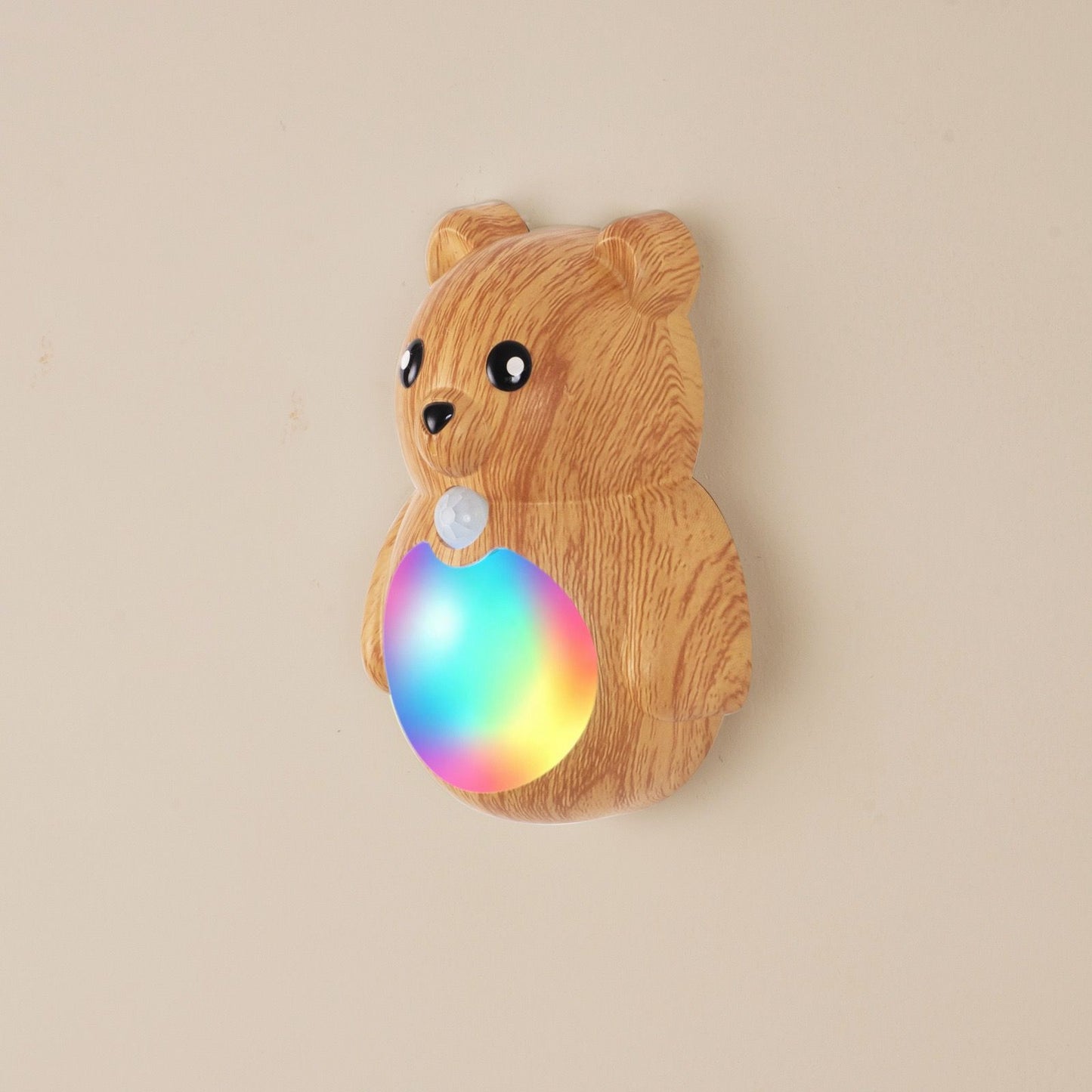 Adorable Cartoon Bear Magnetic Motion Sensor Night Light – Rechargeable LED Wall Lamp with Warm and Rainbow Glow, Cordless Stick-On Lighting for Bedroom, Hallway, Staircase, and Kitchen (Yellow Travertine, 2PCS)