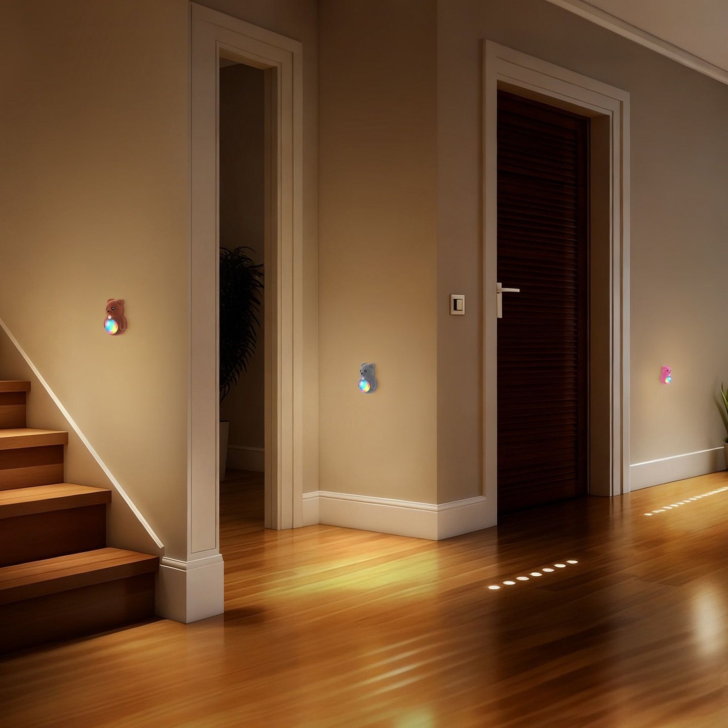 Cartoon Bear Motion Sensor Night Light, Rechargeable Magnetic Wall Lamp with Soft Plush Surface, Warm White and Rainbow Gradient Glow, Adorable Bear Shape for Nursery, Hallway, Stairs, Bedroom and Kitchen (1PCS, DarkRed)