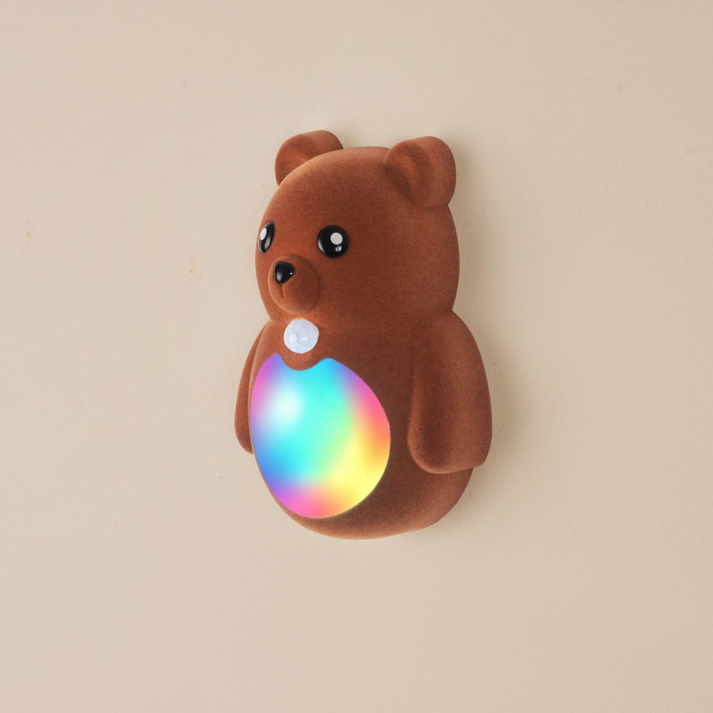 Cartoon Bear Motion Sensor Night Light, Rechargeable Magnetic Wall Lamp with Soft Plush Surface, Warm White and Rainbow Gradient Glow, Adorable Bear Shape for Nursery, Hallway, Stairs, Bedroom and Kitchen (1PCS, DarkRed)