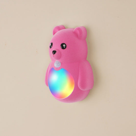 Cartoon Bear Motion Sensor Night Light, Rechargeable Magnetic Wall Lamp with Soft Plush Surface, Warm White and Rainbow Gradient Glow, Adorable Bear Shape for Nursery, Hallway, Stairs, Bedroom and Kitchen (1PCS, Pink)