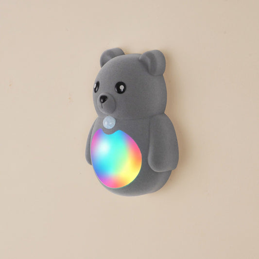 Cartoon Bear Motion Sensor Night Light, Rechargeable Magnetic Wall Lamp with Soft Plush Surface, Warm White and Rainbow Gradient Glow, Adorable Bear Shape for Nursery, Hallway, Stairs, Bedroom and Kitchen (2PCS, Grey)