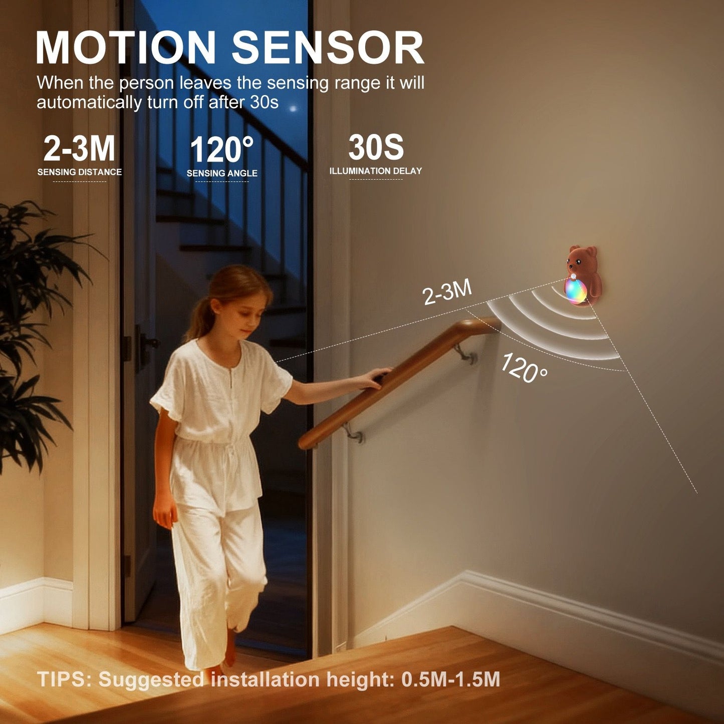 Cartoon Bear Motion Sensor Night Light, Rechargeable Magnetic Wall Lamp with Soft Plush Surface, Warm White and Rainbow Gradient Glow, Adorable Bear Shape for Nursery, Hallway, Stairs, Bedroom and Kitchen (3PCS, Brown)