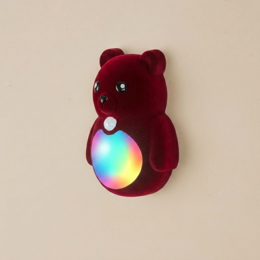 Cartoon Bear Motion Sensor Night Light, Rechargeable Magnetic Wall Lamp with Soft Plush Surface, Warm White and Rainbow Gradient Glow, Adorable Bear Shape for Nursery, Hallway, Stairs, Bedroom and Kitchen (3PCS, Brown)