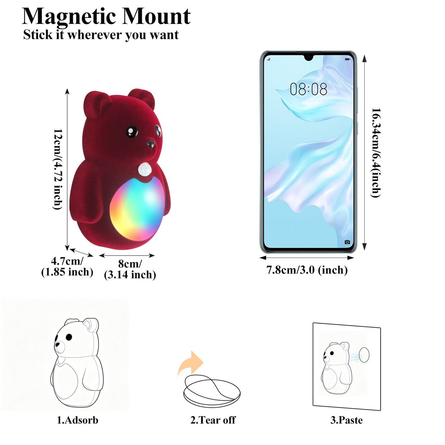 Cartoon Bear Motion Sensor Night Light, Rechargeable Magnetic Wall Lamp with Soft Plush Surface, Warm White and Rainbow Gradient Glow, Adorable Bear Shape for Nursery, Hallway, Stairs, Bedroom and Kitchen (3PCS, DarkRed)