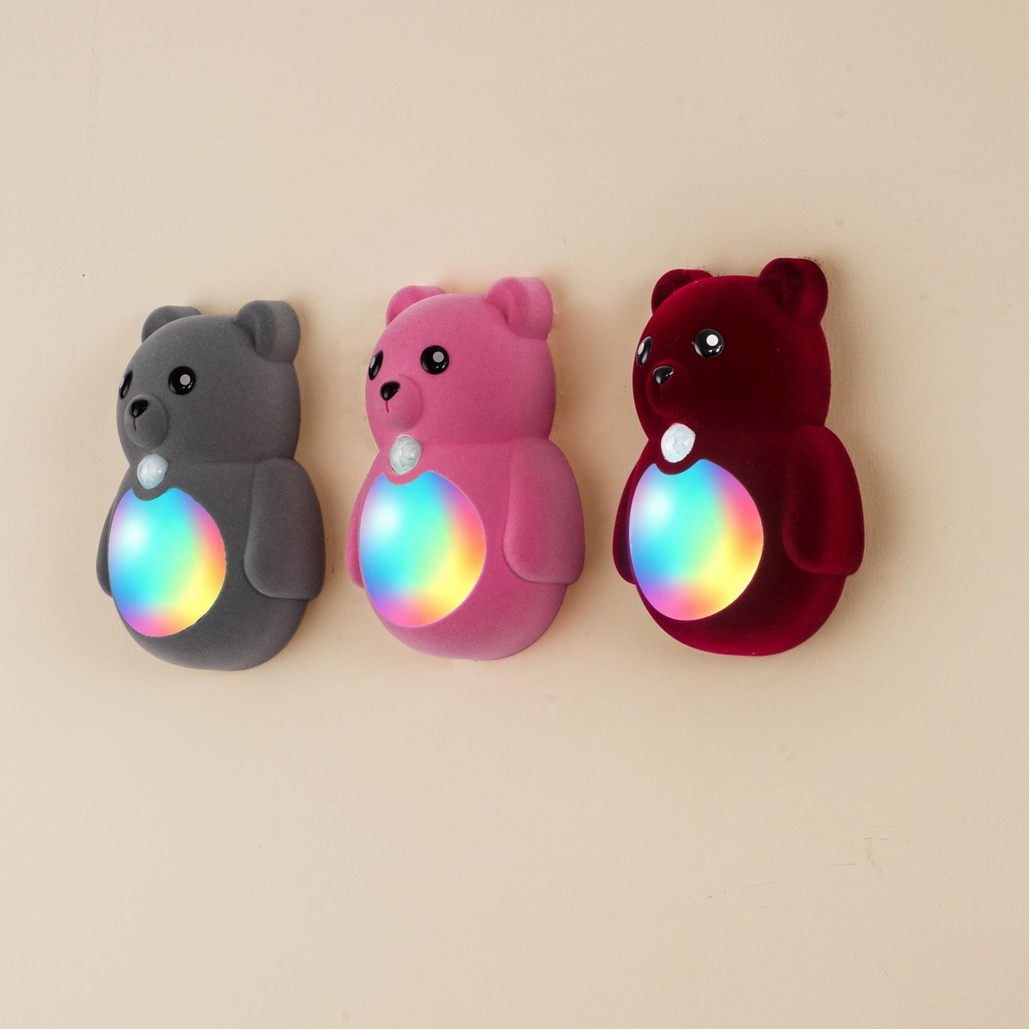 Cartoon Bear Motion Sensor Night Light, Rechargeable Magnetic Wall Lamp with Soft Plush Surface, Warm White and Rainbow Gradient Glow, Adorable Bear Shape for Nursery, Hallway, Stairs, Bedroom and Kitchen (3PCS, Pink)