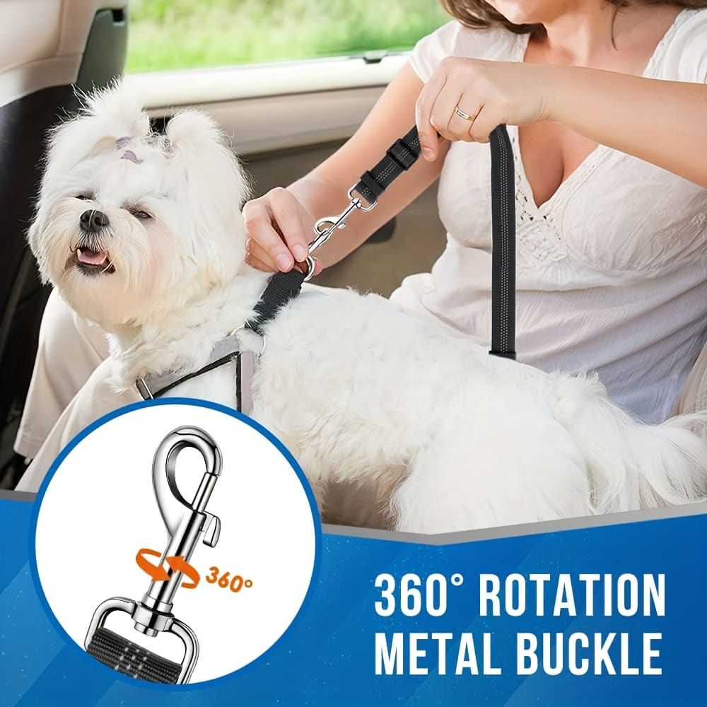 Dual-Head Pet Car Seat Belt with 360° Swivel Tangle-Free Leash for Two Dogs - Adjustable Safety Restraint for Car Travel and Outdoor Walking, Reflective Nylon Webbing (Orange)