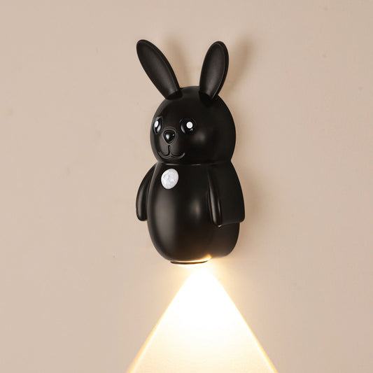 Adorable Bunny Night Light with Motion Sensor, Rechargeable LED Wall Lamp, Magnetic Mounting, 3 Color Temperatures for Bedroom, Hallway, Staircase, and More (1PCS, Black)