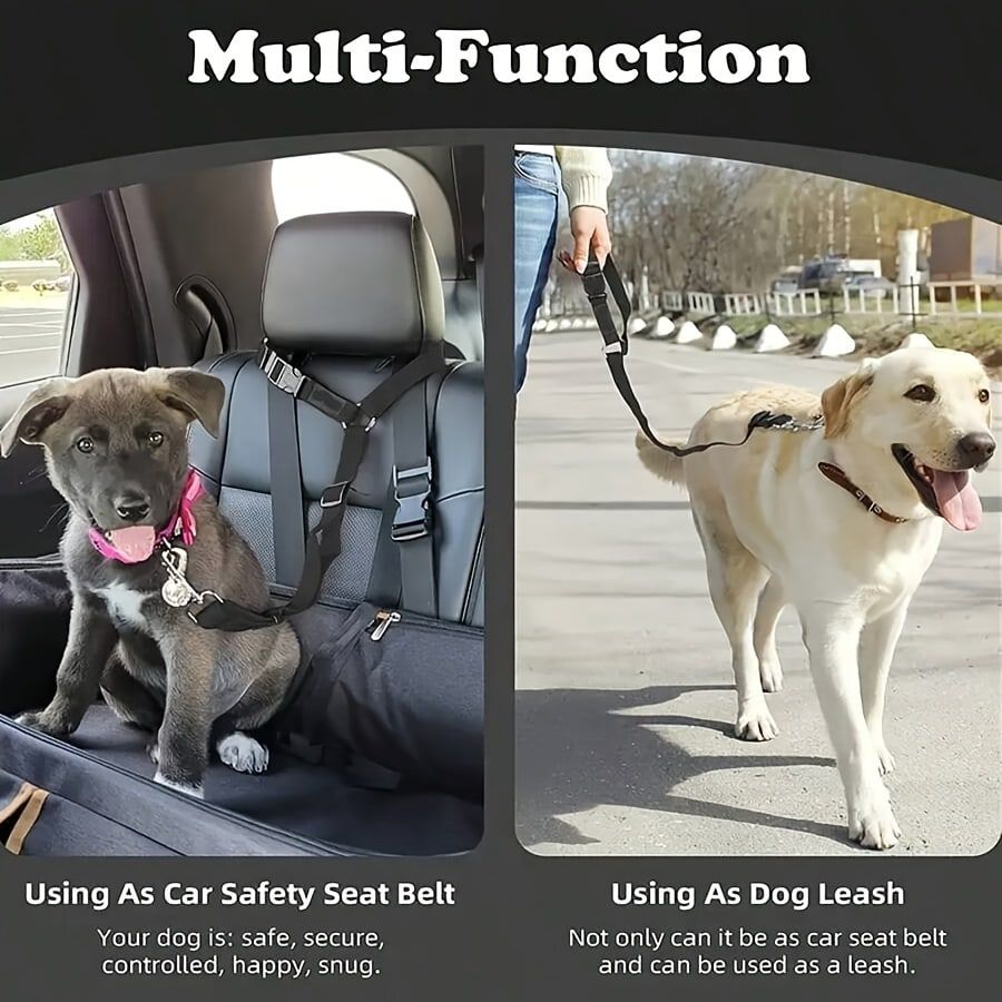 Dog Seat Belt for Car, Pet Car Safety Restraint with Adjustable Straps and Zinc Alloy Hook, Perfect for Securing Your Dog in Vehicle, Ideal Car Safety Strap for Small to Large Dogs, Great Christmas Gift for Pet Lovers (Black)