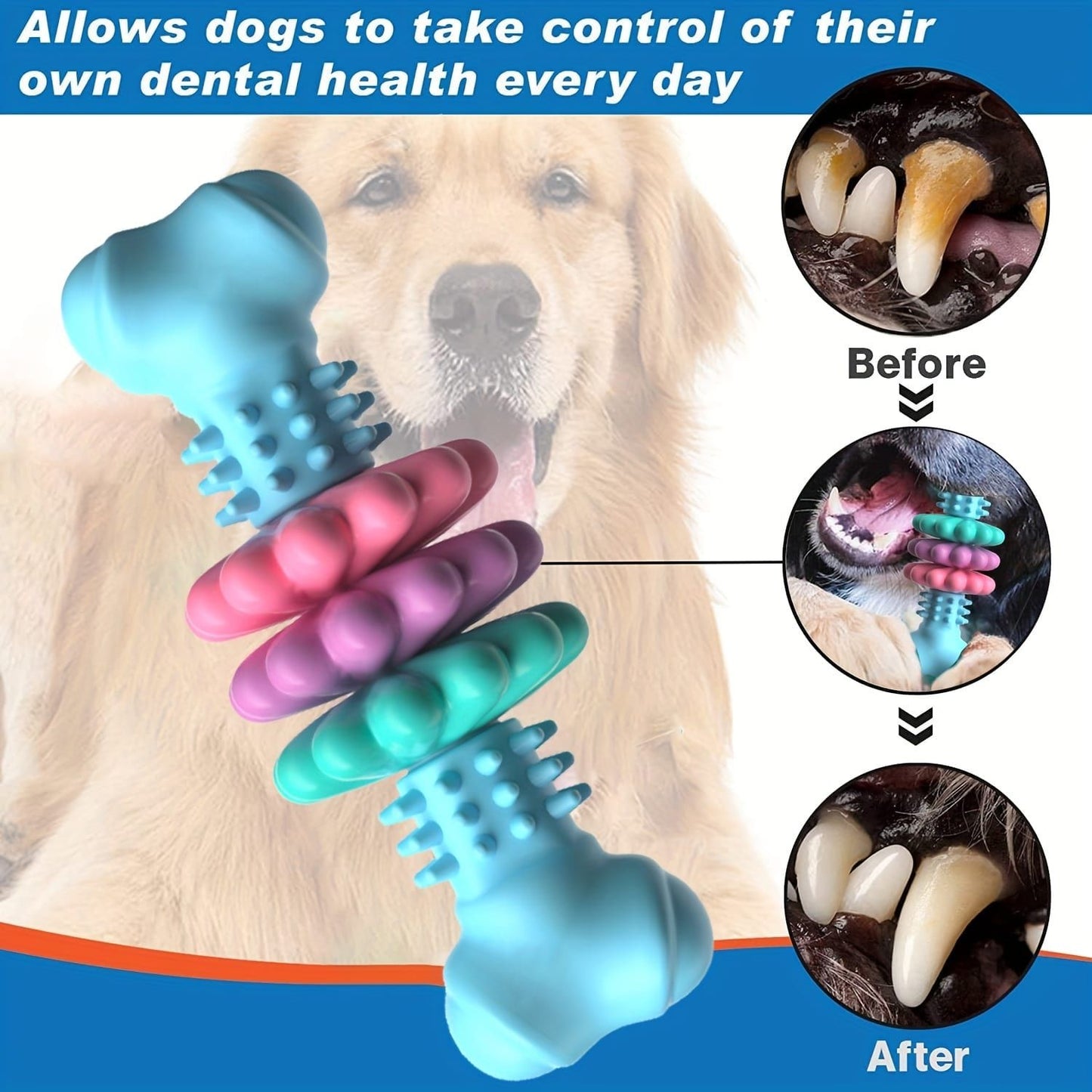 Durable Dog Chew Toy for Aggressive Chewers – Fun Bone-Shaped Dental Toy with Flower Ring Design, Ideal for Medium to Large Dogs, Great for Teeth Cleaning and Training Rewards (Blue)