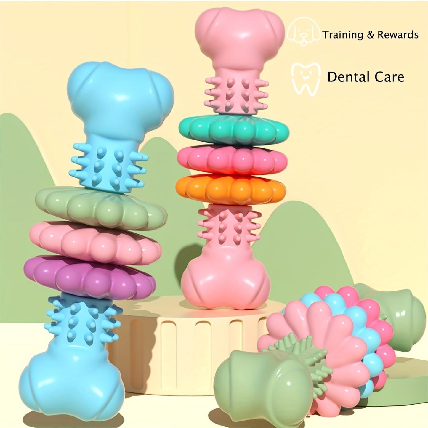 Durable Dog Chew Toy for Aggressive Chewers – Fun Bone-Shaped Dental Toy with Flower Ring Design, Ideal for Medium to Large Dogs, Great for Teeth Cleaning and Training Rewards (Pink)