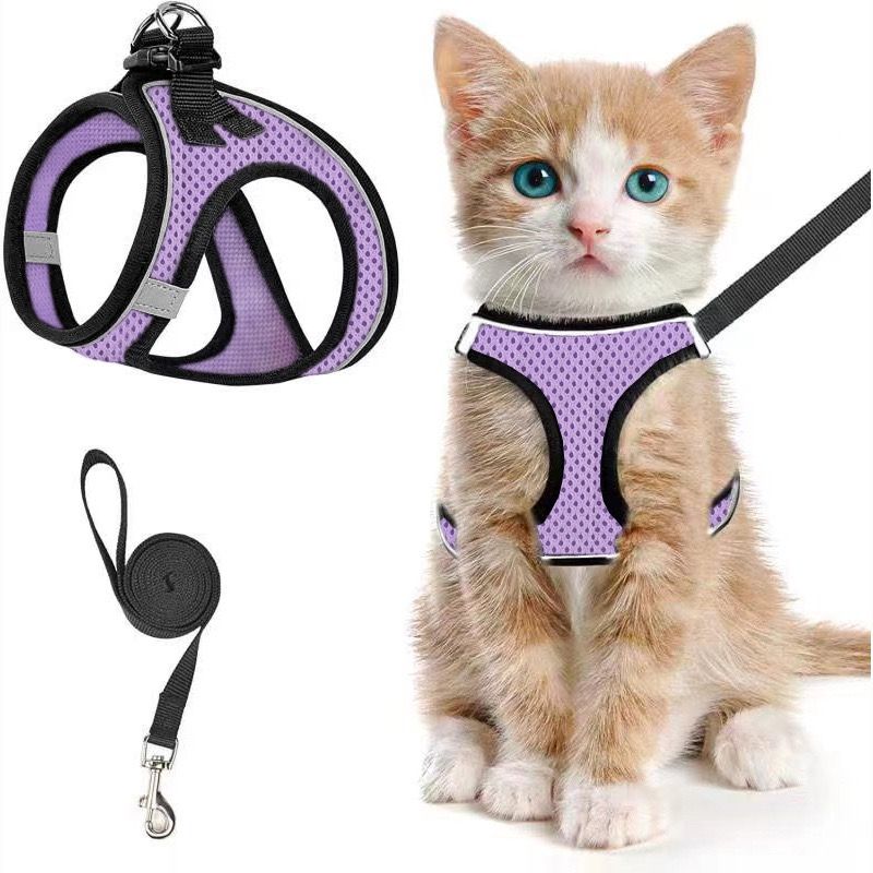 Escape-Proof Cat Harness and Leash Set with Reflective Soft Mesh Vest for Safe Outdoor Adventures with Your Feline Friend (S, Green)