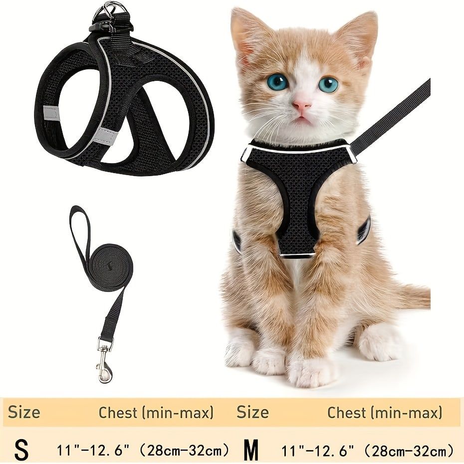 Escape-Proof Cat Harness and Leash Set with Reflective Soft Mesh Vest for Safe Outdoor Adventures with Your Feline Friend (S, Green)