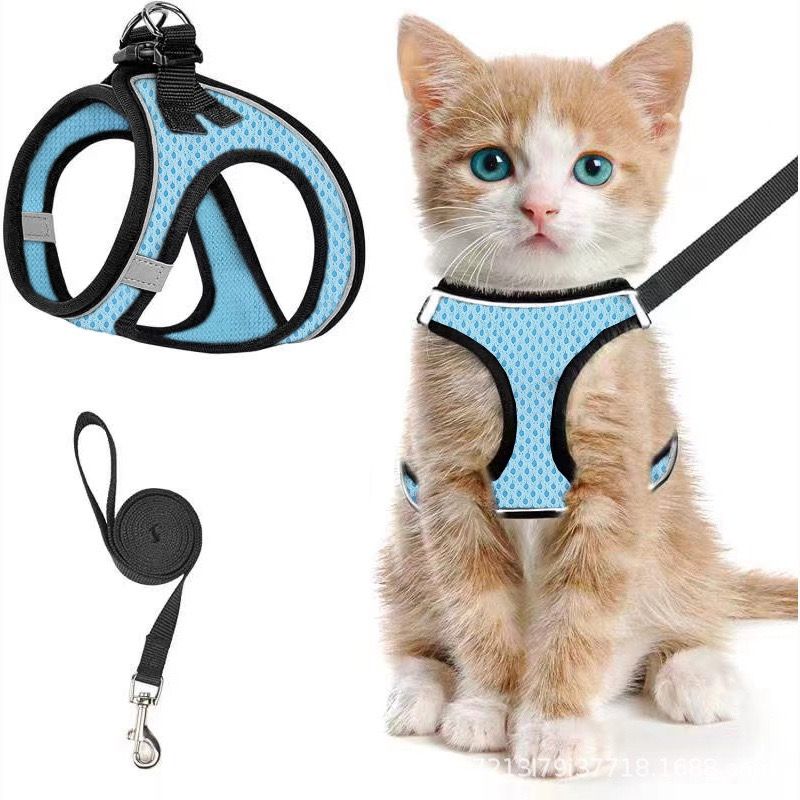 Escape-Proof Cat Harness and Leash Set with Reflective Soft Mesh Vest for Safe Outdoor Adventures with Your Feline Friend (S, Mint)