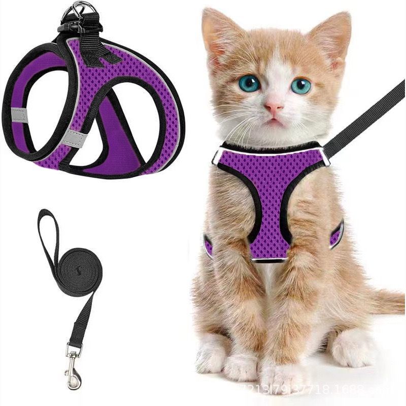 Escape-Proof Cat Harness and Leash Set with Reflective Soft Mesh Vest for Safe Outdoor Adventures with Your Feline Friend (S, Mint)