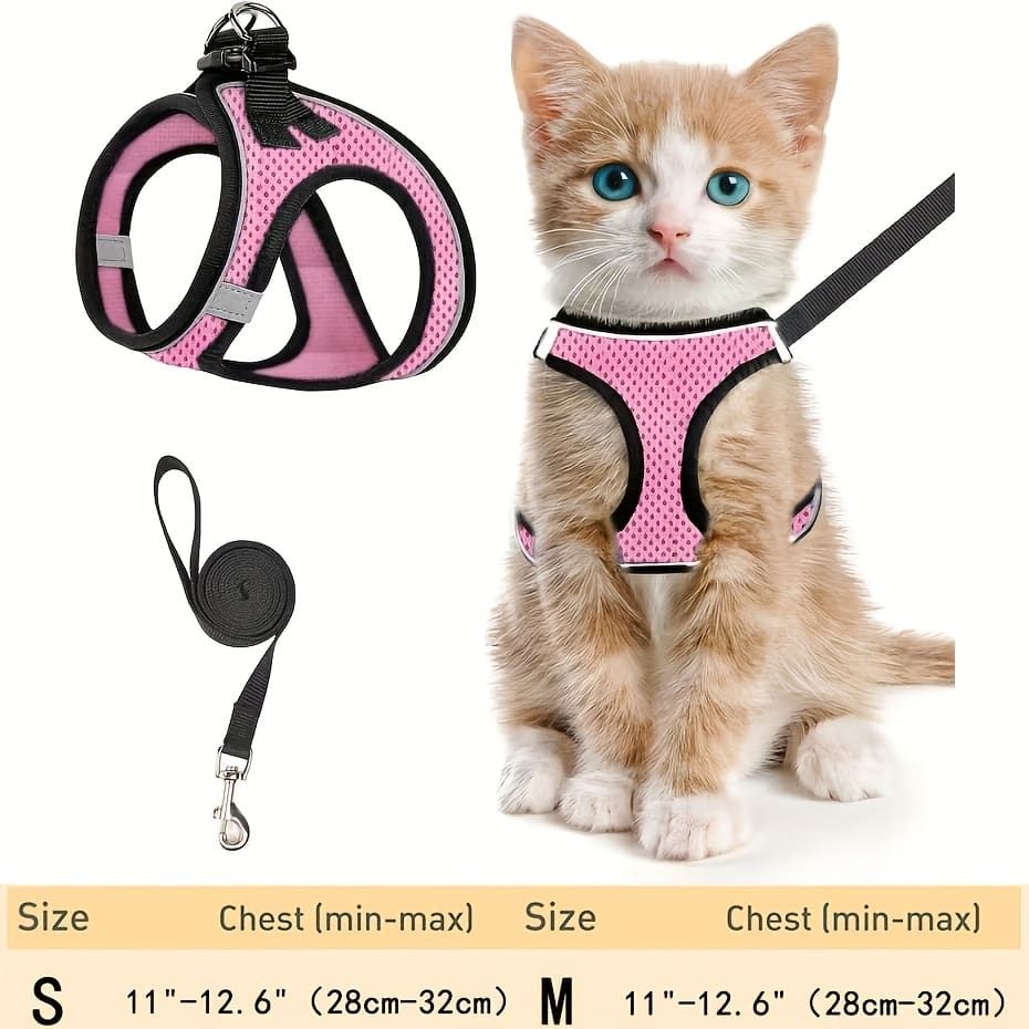 Escape-Proof Cat Harness and Leash Set with Reflective Soft Mesh Vest for Safe Outdoor Adventures with Your Feline Friend (S, Mint)