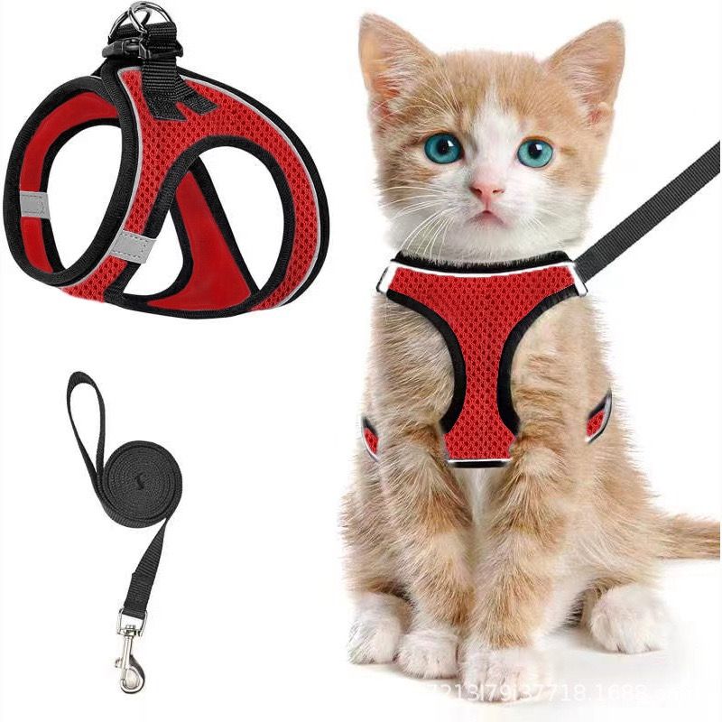 Escape-Proof Cat Harness and Leash Set with Reflective Soft Mesh Vest for Safe Outdoor Adventures with Your Feline Friend (S, Orange)