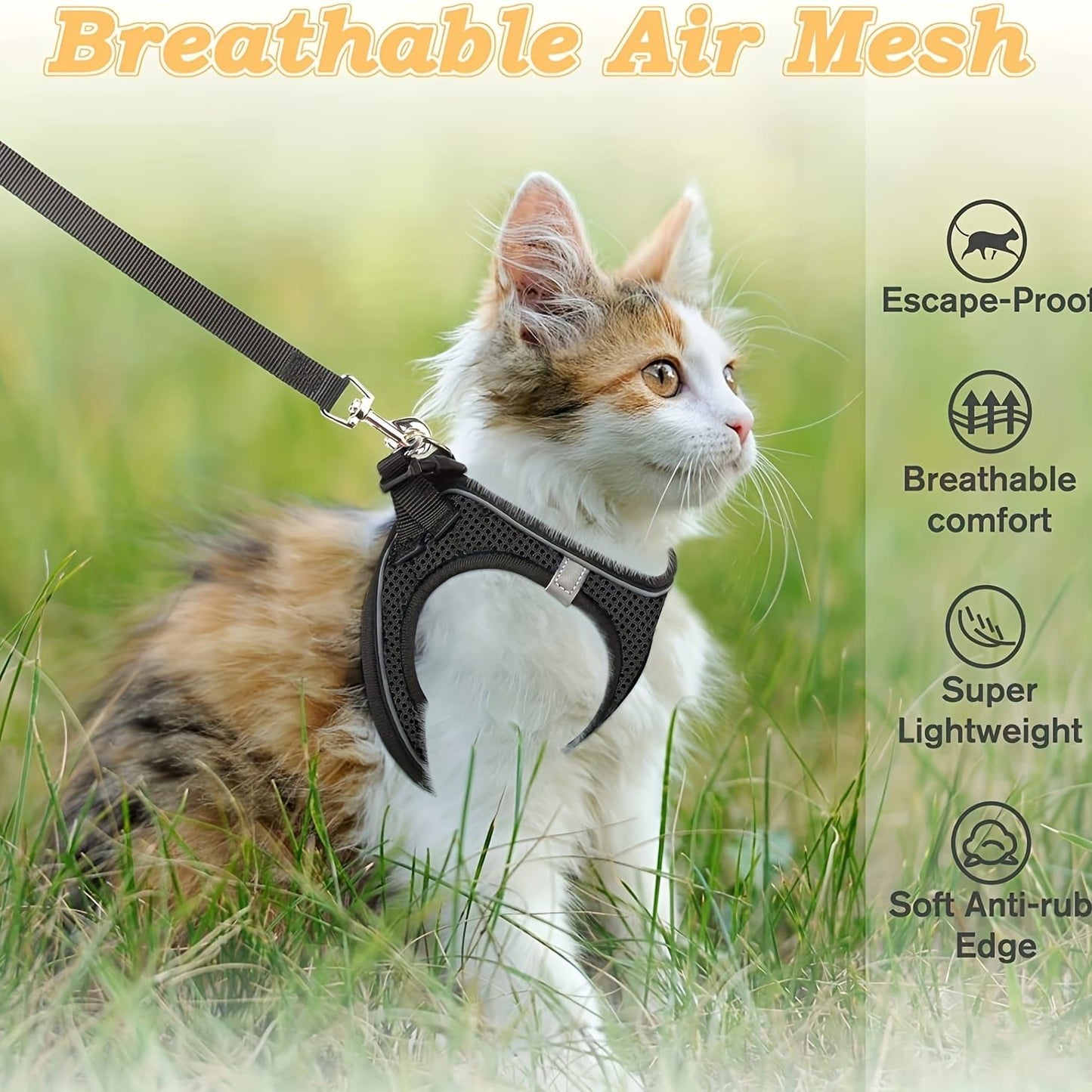 Escape-Proof Cat Harness and Leash Set with Reflective Soft Mesh Vest for Safe Outdoor Adventures with Your Feline Friend (S, Red)