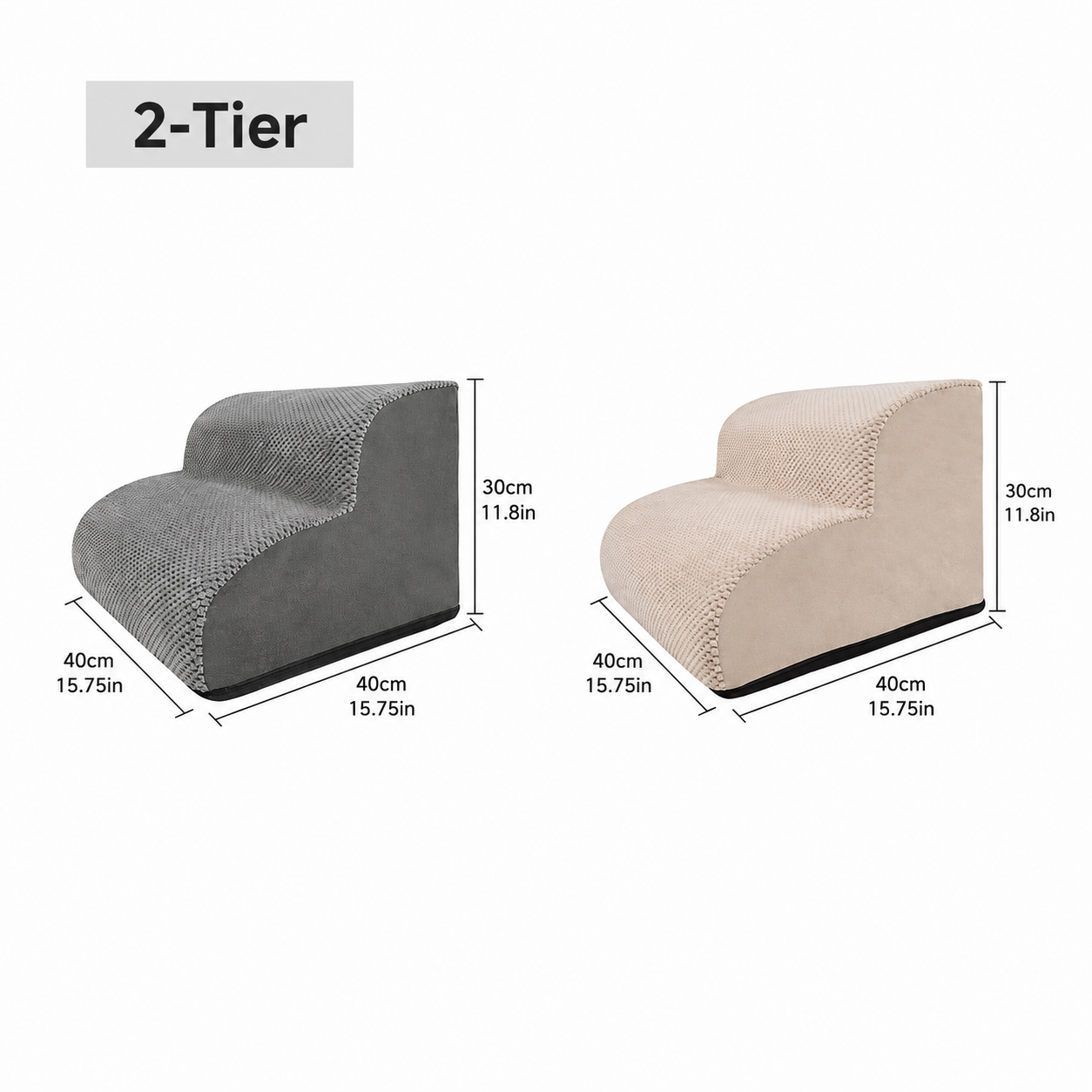 Orthopedic Foam Pet Stairs with Washable Cover – Safe 2, 3, & 4 Tier Dog Ramp for Bed & Couch Access, Gentle Slope for Puppies, Small Breeds, and Senior Pets Needing Joint Relief (Beige, 2Tier)