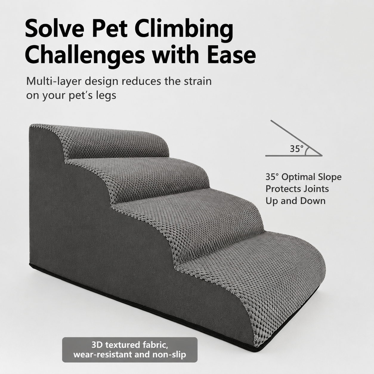Orthopedic Foam Pet Stairs with Washable Cover – Safe 2, 3, & 4 Tier Dog Ramp for Bed & Couch Access, Gentle Slope for Puppies, Small Breeds, and Senior Pets Needing Joint Relief (Beige, 2Tier)