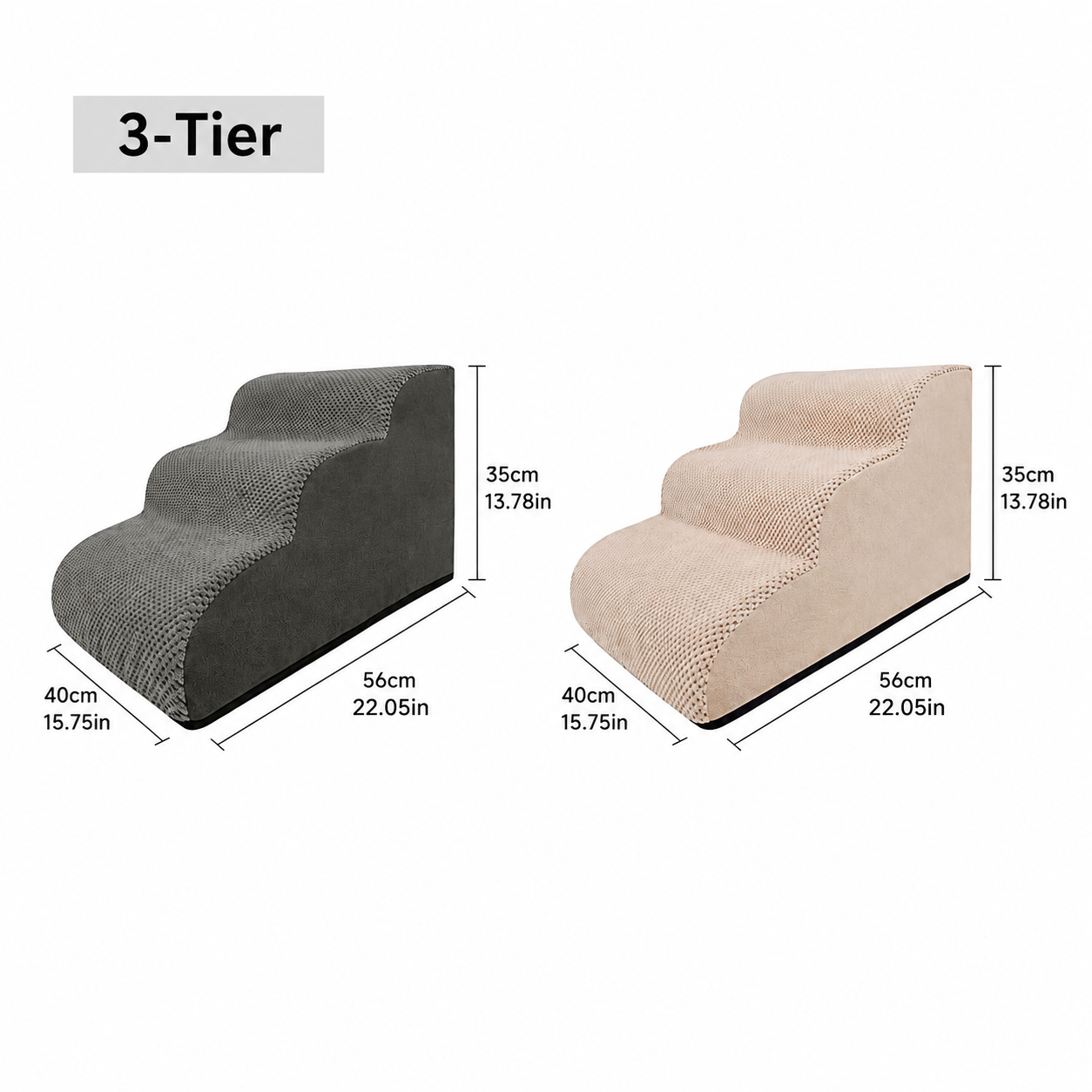 Orthopedic Foam Pet Stairs with Washable Cover – Safe 2, 3, & 4 Tier Dog Ramp for Bed & Couch Access, Gentle Slope for Puppies, Small Breeds, and Senior Pets Needing Joint Relief (Beige, 3Tier)