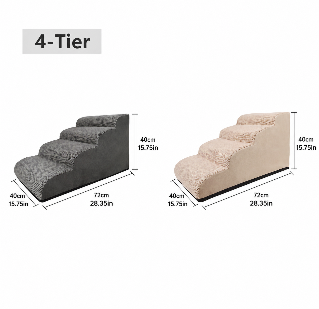 Orthopedic Foam Pet Stairs with Washable Cover – Safe 2, 3, & 4 Tier Dog Ramp for Bed & Couch Access, Gentle Slope for Puppies, Small Breeds, and Senior Pets Needing Joint Relief (Beige, 4Tier)